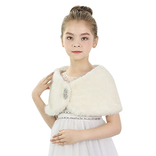 Girls Faux Fur Shawl Wrap Flower Girl Wedding Party Dress Up Bolero Shrug Accessories Winter Princess Warm Shoulder Cape3