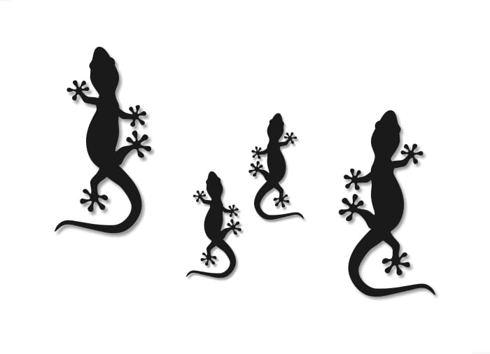Image of 4 Gecko Climbing Vinyl 4 inch and 7 inch Decal Set Reptile Lizard Cute Car Decals Pet Terrarium Accessories Stickers (4 Matte Black Decal Set)