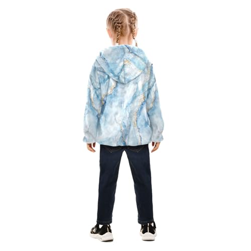 GuoChe Abstract White Blue Marble Vintage Gold Boys Fleece Jacket4