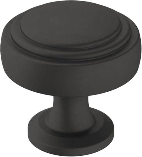 Image of Amerock 1-1 /4 inch Round Winsome Matte Black Cabinet Knob | Durable Zinc drawer knob and cabinet hardware, ideal for kitchen cabinets, bathroom vanities, dressers, and furniture