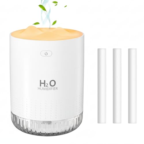 Humidificateur chambre à coucher USB humidificateur Mini Humidificateur avec 2 Mode Brume Réglable avec LED Veilleuse pour la maison, le yoga, le bureau (3...