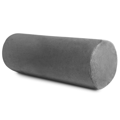 TIENDA EURASIA – Almohada Cervical Descanso, Multiusos, 60x20cm, Terciopelo Poliéster Liso, Cubierta Extraíble con Cremallera, Relleno Espuma de Poliuretano, Transpirable y Lavable (Gris)
