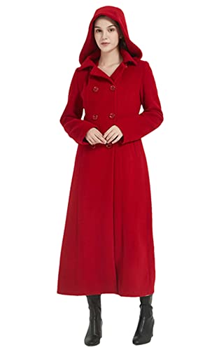 Manteau d'hiver long femme laine mélangée veste chaude à capuche