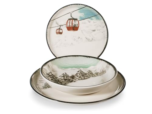 H&H Weihnachtsgeschirr Set 12-teilig „Winter Escape“ aus Steinzeug...