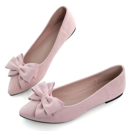 Image of SAILING LU Womens Bowknot Ballet Flats Pointy Toe Suede