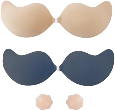Invisible Sticky Bra Strapless Adhesive Bras Silicone Stick on Push Up Seamless Reusable Backless Bra for Women 2pack