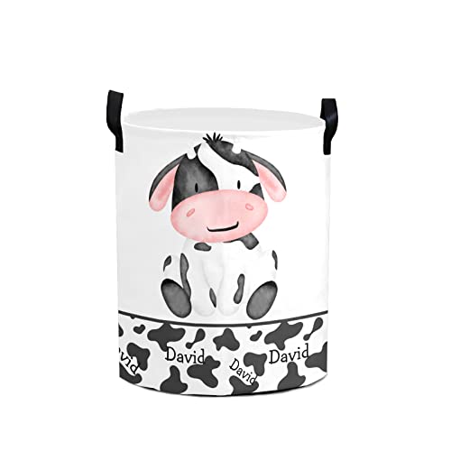 Personalized Laundry Basket, Cow Print Farm Animal Custom Storage Bins Laundry Hamper with Name Collapsible Toys Organizer Option 20