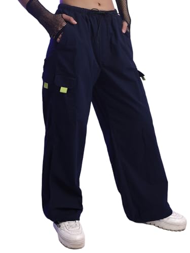 Image of Tokyo Talkies Baggy Loose Fit Parachute Trousers |High Rise with Drawstrings|Elasticated with Side Pockets