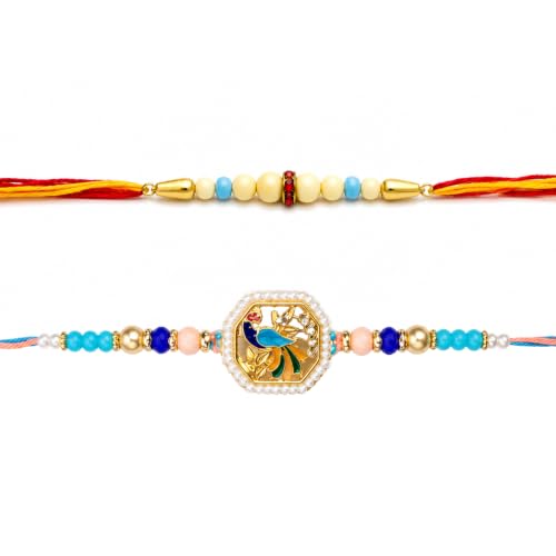 Image of Pearl Peacock & Elegant White Beads Rakhi Combo Set of 2