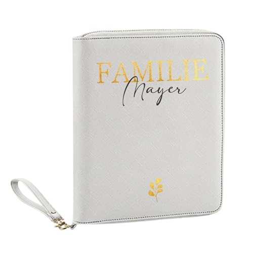 AWASG Organizer mit Namen personalisiert | Motiv Familie | Familienorganizer Reisemappe Dokumententasche viele Fächer Reisepass Karten Unterlagen Impfpass (grau)
