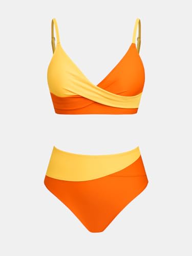 Image of CUPSHE Women's Bikini Sets Two Piece Swimsuit High Waisted V Neck Twist Front Adjustable Spaghetti Straps Bathing Suit