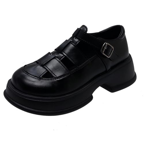 Women'S Leather Braid Caged Platform Fisherman Sandals, Summer Closed Round Toe Adjustable Ankle Strap Hollow Out Chunky Gladiator Sandals Casual Beach Y2k Sandals