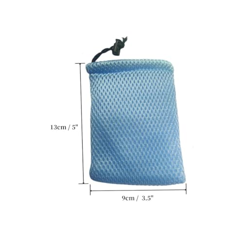 Nylon Mesh Drawstring Bag, Small Storage Pouch String Bags 5 x 3.5 Inch for Mini Stuff MP3 Charger Earphone Key,Blue 8pcs4