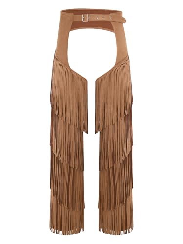 Western Cowboy Open Crotch Pants Adjustable Buckles Fringe Buttless Style Motorcycle Riding Pants