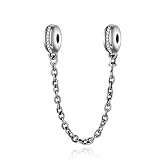 EXRANQO Clasp Safety Chain Charms For Bracelet 925 Sterling Silver Clip Stopper Charm Spacer Inlaid