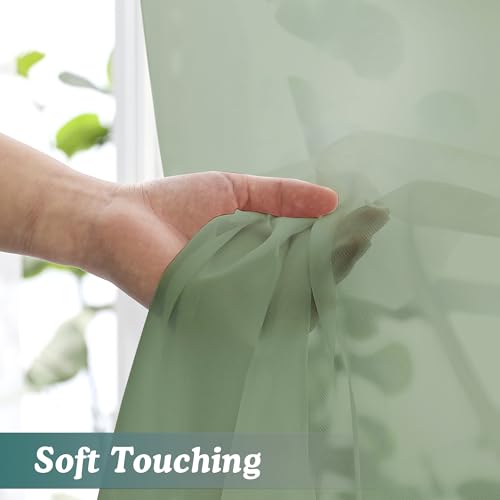 Image of Chyhomenyc Extra Long Sage Green Sheer Curtains 144 inch 2 Panels, Translucent Backdrop Window Scarf Drapes for Canopy Bed /Wedding /Living Room /Anniversary, 12FT Length, Each 59Wx144L in, 2PCS