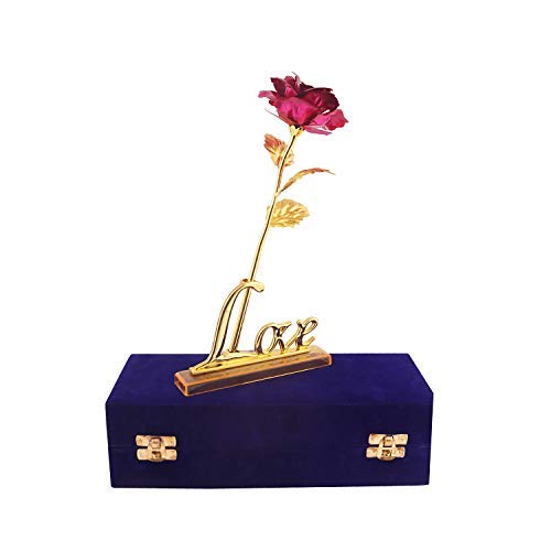 MSA JEWELS Artificial Rose and Love Stand In Gift Box (Pink, Velvet)