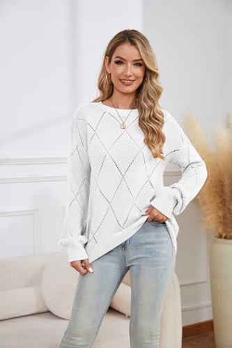 Womens Sweaters Casual Long Sleeve Hollow Out Crochet Pullover Tops Trendy Fall Fashion Clothes 20254