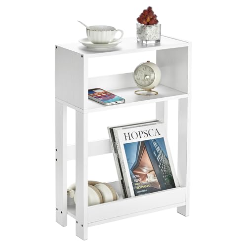 ZEXVIDA Table d'appoint étroite avec étagère de rangement, table d'appoint fine à 3 niveaux et table de nuit pour chambre à coucher, salon, table...