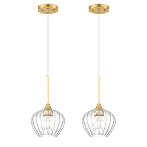 Mgcanyu 2-Pack Glass Pendant Lights Kitchen Island, 7" Modern Gold