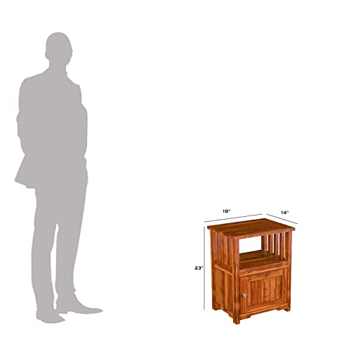 Image of Sheesham Wood Bedside End Table for Bedroom | Solid Wood Sofa Side Table Nightstand with 1 Door Cabinet & 1 Shelf Storage for Home & Living Room | Rosewood, Honey Natural
