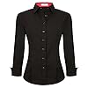 Esabel.C Womens Button Down Shirts Long Sleeve Regular Fit Stretch Work Blouse Black M