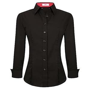 Esabel.C Womens Button Down Shirts Long Sleeve Regular Fit Stretch Work Blouse Black M