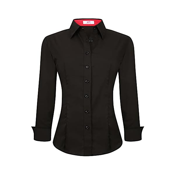 Esabel.C Womens Button Down Shirts Long Sleeve Regular Fit Stretch Work Blouse Black M