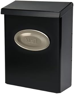 Architectural Mailboxes Designer Galvanized Steel, Locking Wall Mount Mailbox, Black with Satin Nickel
