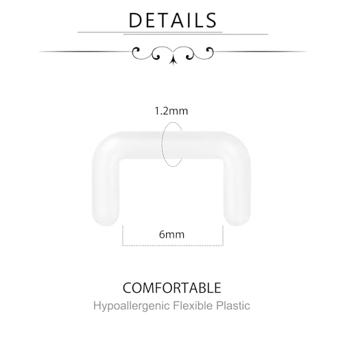 D.Bella Clear Septum Retainer 14G 16G Flexible Septum Piercing Retainer Acrylic Plastic U Shape Septum Rings Piercing Retainer for Work2