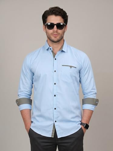 Image of Diverse Men's Cotton Blend Shirt with Pocket Design Spread Collar Full Sleeves Regular Fit and Standard Length | Comfortable Cotton Casual Shirt for Man