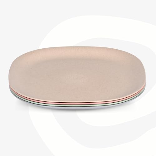 Eha Set of 4 Earth-Friendly Square Dinner Plates |11 inch | Unbreakable Plates Made with Bamboo Fibers & Rice Husk Fiber | Microwave Safe Full Dinner Plates | for Hot Servings |Multicolor