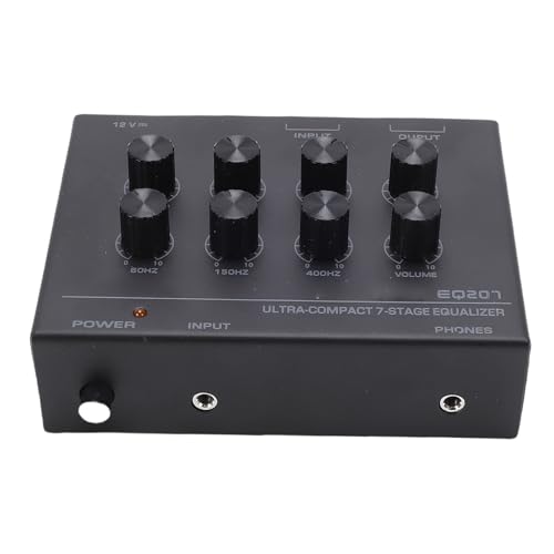 Ecualizador de sonido de 7 bandas, ecualizador gráfico de 2 canales para auto y audio doméstico con entrada de 3,5 mm, ajuste de agudos y graves, para grabación y streaming (enchufe estadounidense) miniatura 1