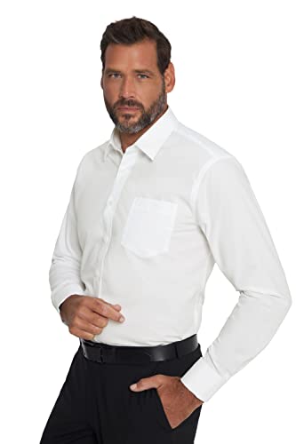 JP 1880 Hommes Chemise à Poignets Mousquetaires#, Manches Longues. Boutons de Manchettes. Col Kent. Coupe Modern Fit. Blanc Neige 6XL 812020200-6XL