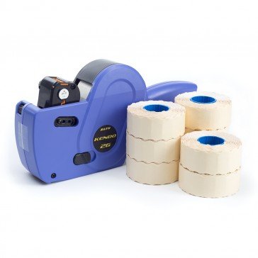 Sato Kendo 26 Starter Pack. 8 digit one-line gun + 12k white permanent wave-edged labels (26x12mm)