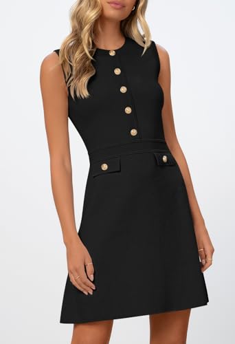 MEROKEETY Women's Formal Work Mini Dress Casual Summer Sleeveless Elegant Button Bussiness Office Outfits2