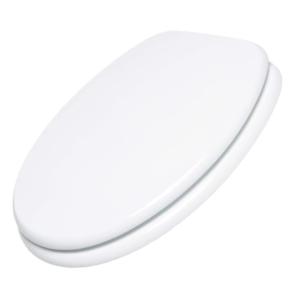 Schläfer - Copriwater Universale bianco in Legno Mdf 43x37, Tavoletta Wc Weser 4638101 con Cerniere Regolabili in metallo, Forma Ovale, Seduta Comoda