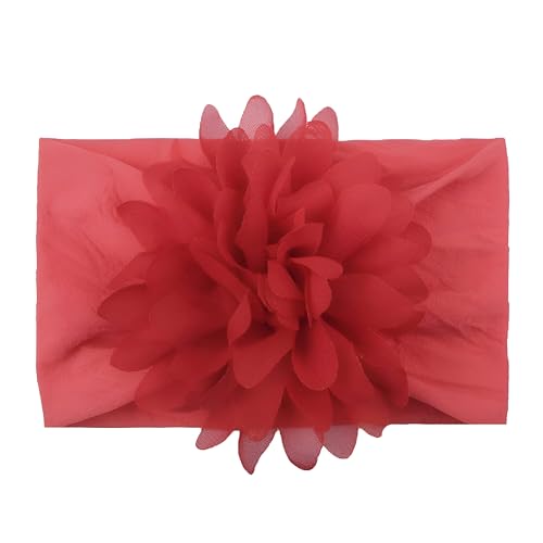 Image of SYGA Baby Headbands Nylon Flower Soft Stretchable Hairband for Newborn Infant Toddler Kids For 0-3 Year - Red