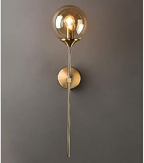MZStech Vintage Industrial Wall Mounted Sconce, Amber Glass Globe with Long Arm Gold Wall Lamp,Golden Wall Light for Bedside (Amber)