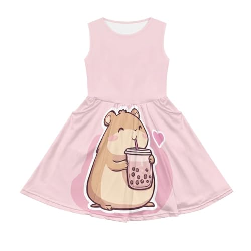 doginthehole Girls Summer Dress with Pockets Casual Sleeveless Midi Dress for Girls 2-14 Years A-Line Swing Sundress2