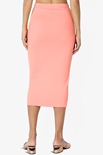 TheMogan Women's High Rise Buttery Soft Lined Mid Calf Bodycon Midi Pencil Skirt Coral XL2