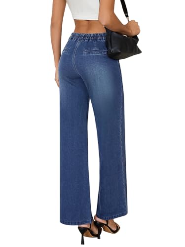 Wide Leg Jeans Woman Stretchy High Waisted Straight Leg Jeans Loose Trendy Denim Pants with Pockets2