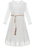 ALLOVIN Toddler Girl's Vintage Boho A-Line Lace Dress with Belt Kids Pom Pom Trim Birthday Party Dre
