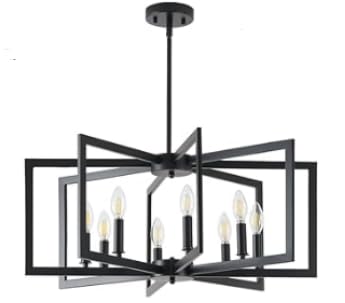 HvKvHvY Lampadari Plafoniera, E14 Geometrica Farmhouse Lampada A Sospensione 8 Luci Da Soffitto Industriali Luce Soggiorno Per Cucina Isola Corridoio Sala Da Pranzo Ingresso (Nero)