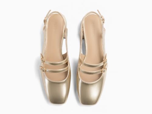 Image of Coutgo Women's Mary Jane Chunky Low Heels Slingback Pumps Closed Square Toe Wedding Dress Shoes