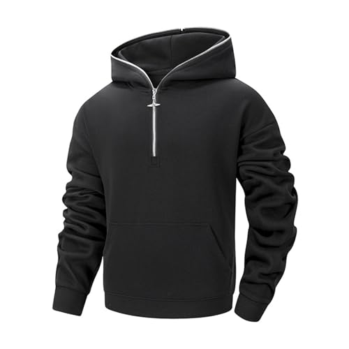 HAOLEI Sudaderas Hombres con Capucha,Hoodies Deportes Sudadera Media Cremallera Sweatshirt Homem Manga Larga Holgado Moda Ropa Deportivo con Bolsillos Casual Fitness Top Otoño e Invierno