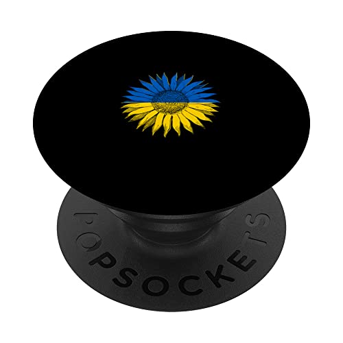 Sunflower Ukraine Flag PopSockets Swappable PopGrip, Black