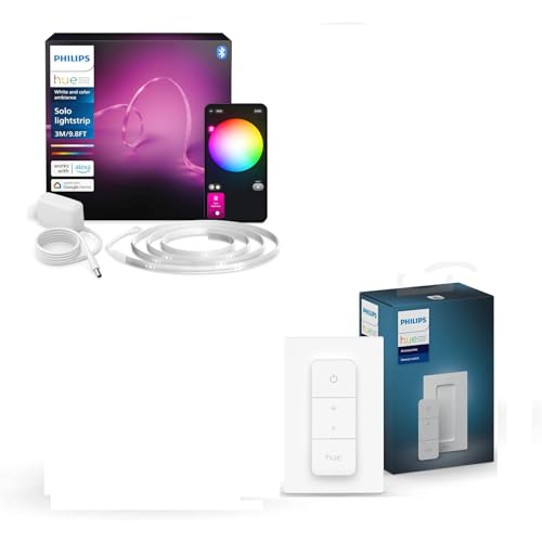 Philips Hue White and Color Ambiance, Kit de base ruban LED Lightstrip 3 mètres Smart LED pour l'intérieur - 1 pack - Contrôle avec Hue App + Télécommande