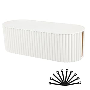 FABROK Cable Management Box with 10 Cable Ties, Cable Organizer Box for Power Strips, Surge Protectors, Chargers, Adapters, TV Computer Wires Cable Hider Organizer Box for Home/Office (Large/White)