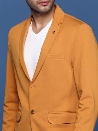 Image of SHOWOFFFF Men Solid Single Breasted Formal Blazer | Notched Lapel Full Sleeves Cotton Blazer for Mens | Slim Fit Regular Length Blazer for Men's